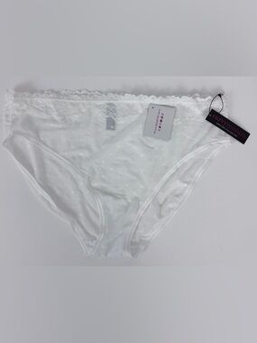 Curvy Couture White Polka Dot Sheer Lace-Trim Full Coverage Panty XL NWT